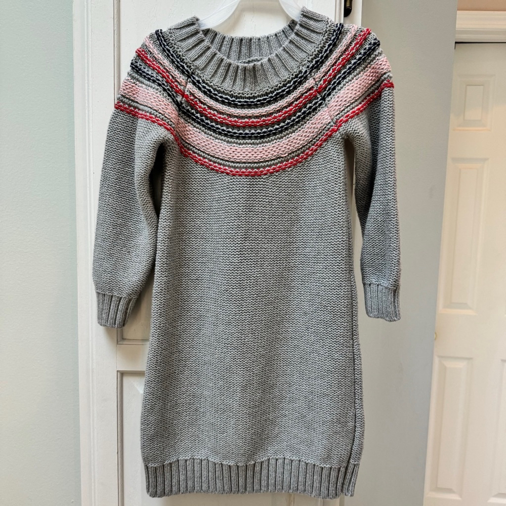 Girls Baby Gap Knit Sweater Dress Size 5 Gray Red Pink Blue 100% Cotton